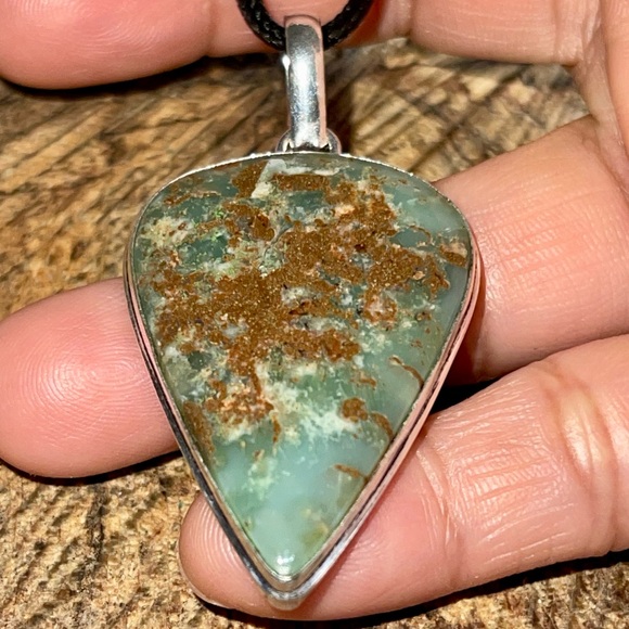 Yellow Green Chrysoprase Pendant 2 1/4” - Picture 9 of 12